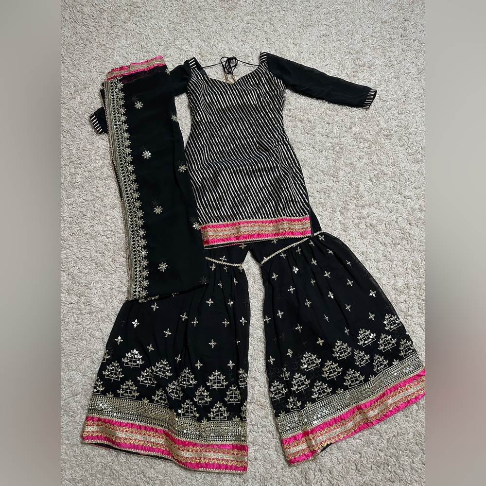 Black and Pink Embroidered Sharara Suit